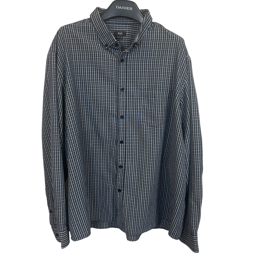 F&F mens dress shirt‎ button size 3XL down checkered black white pocket